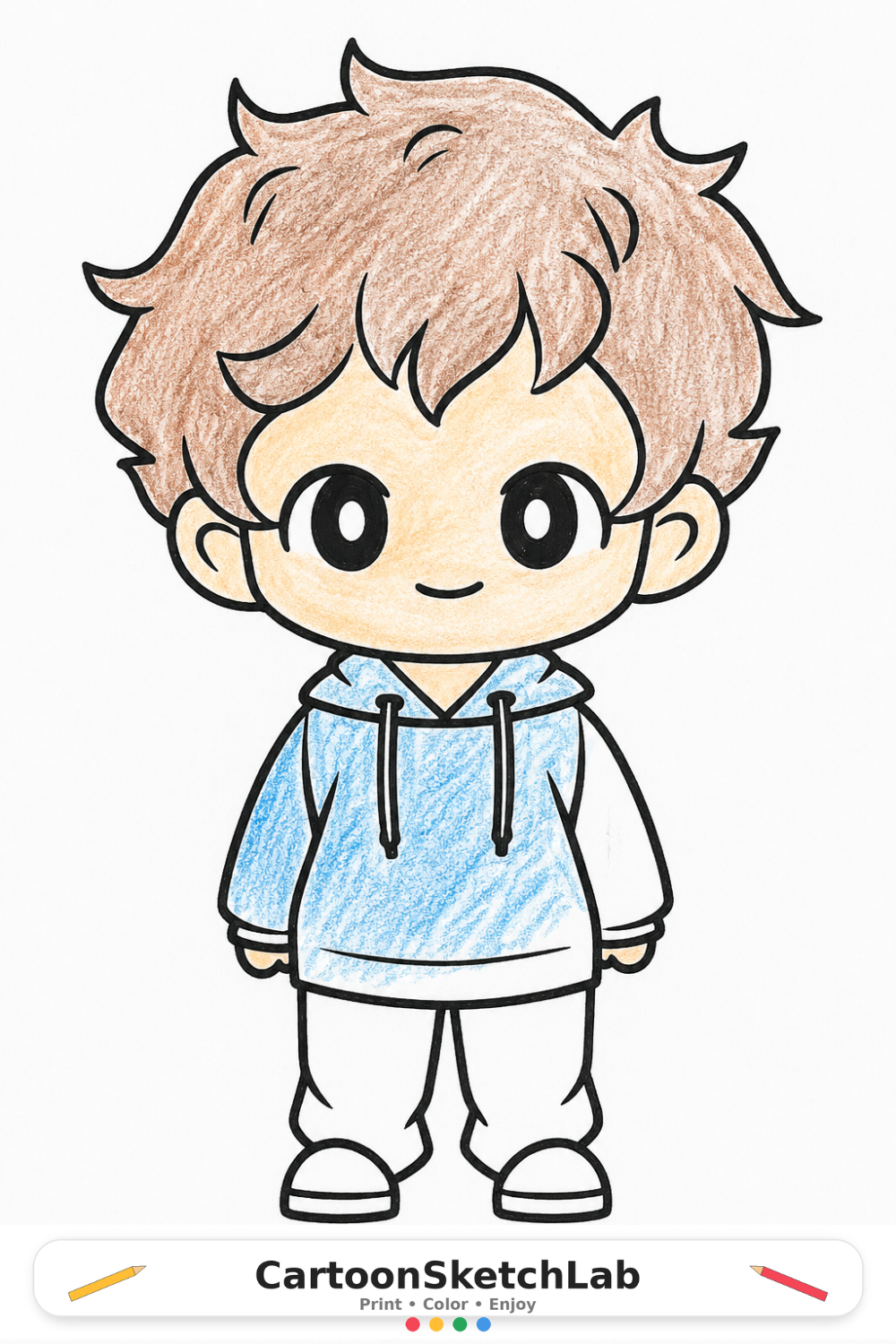 Cute Chibi Boy Coloring Page – Free Printable for Kids coloring page thumbnail