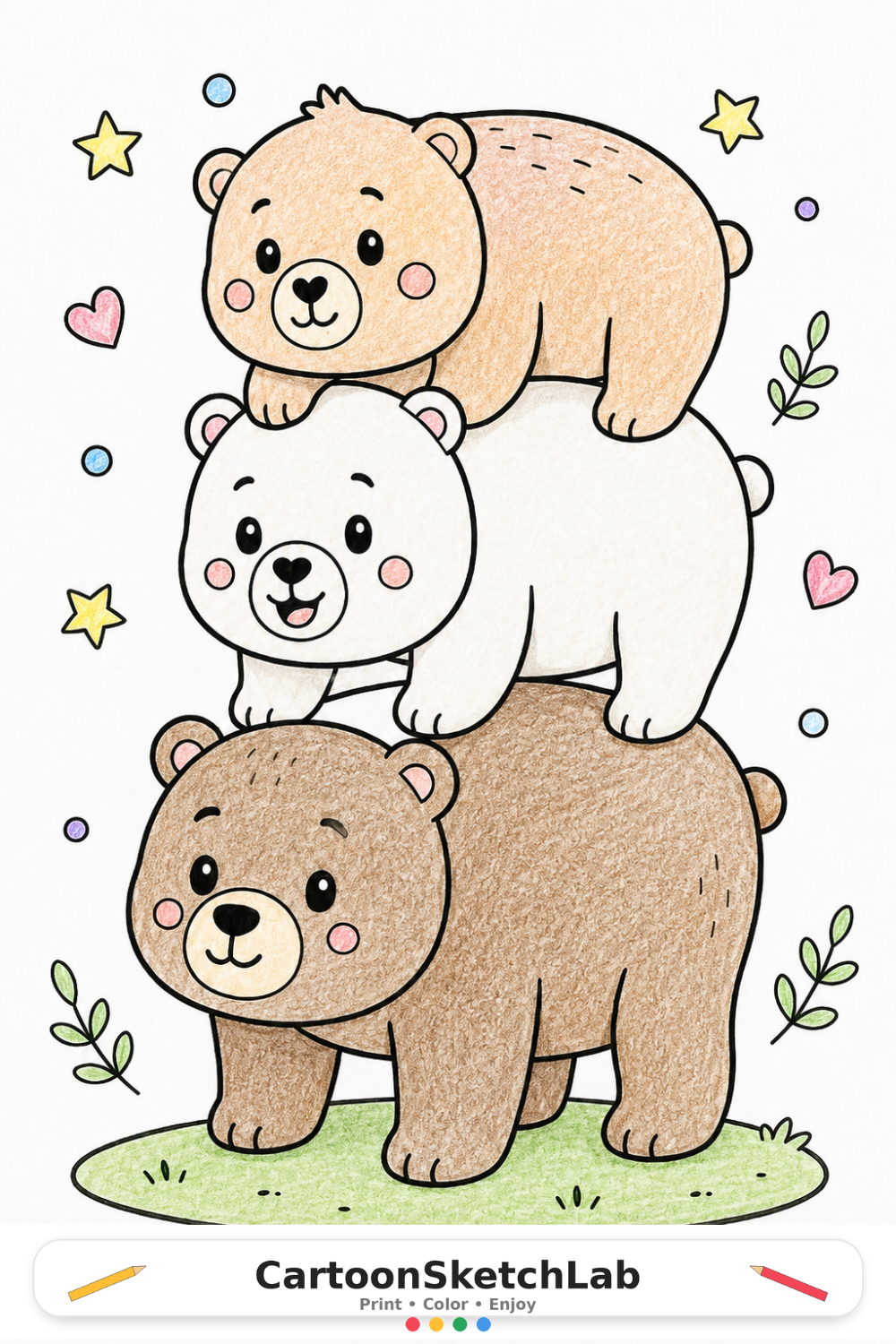 Cute Stacked Bears Coloring Page for Kids coloring page thumbnail