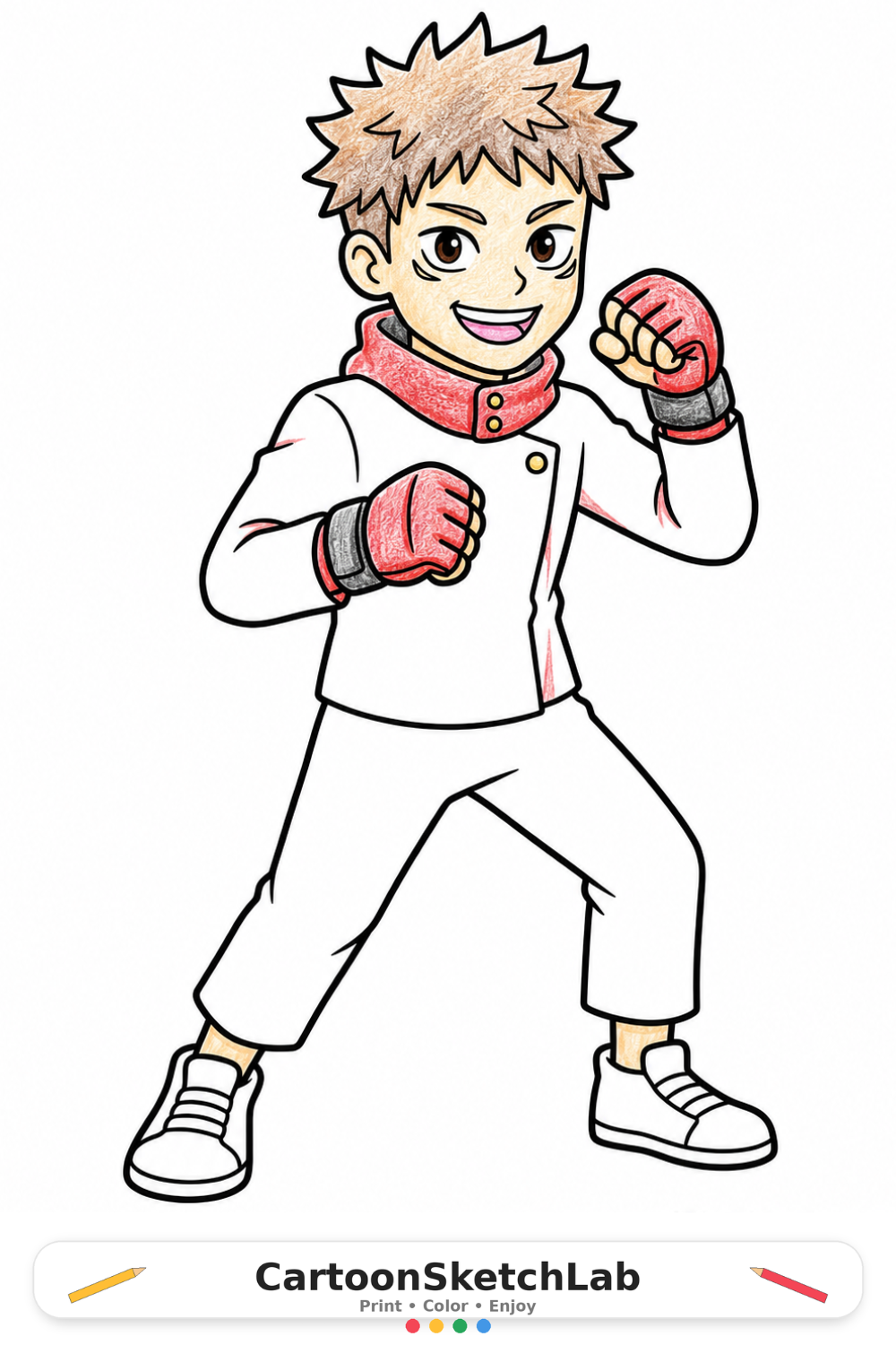 Anime Fighter in Battle Stance Coloring Page for Kids coloring page thumbnail