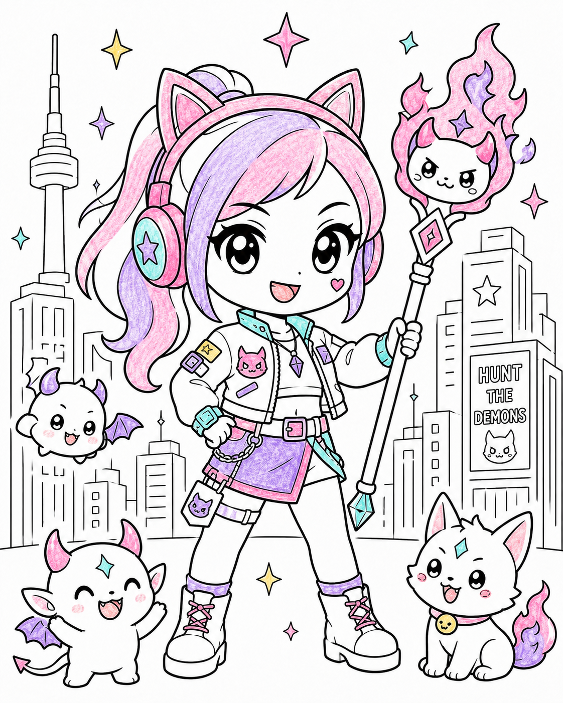 KPop Demon Hunters Coloring Pages for Kids coloring page thumbnail
