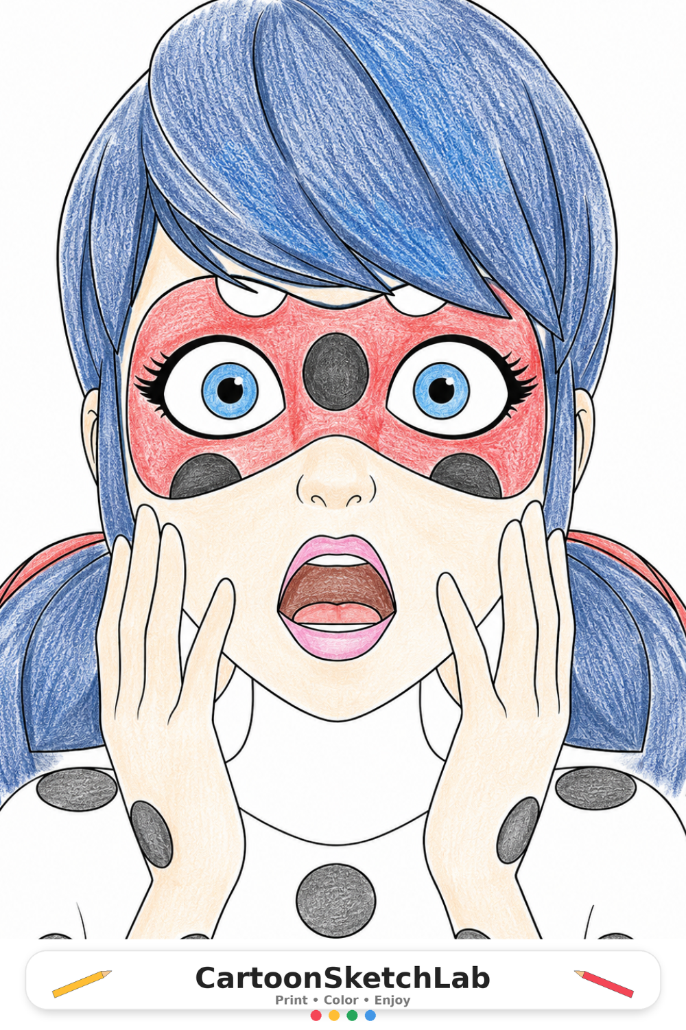 Shocked Ladybug Superhero Girl Coloring Page for Kids coloring page thumbnail