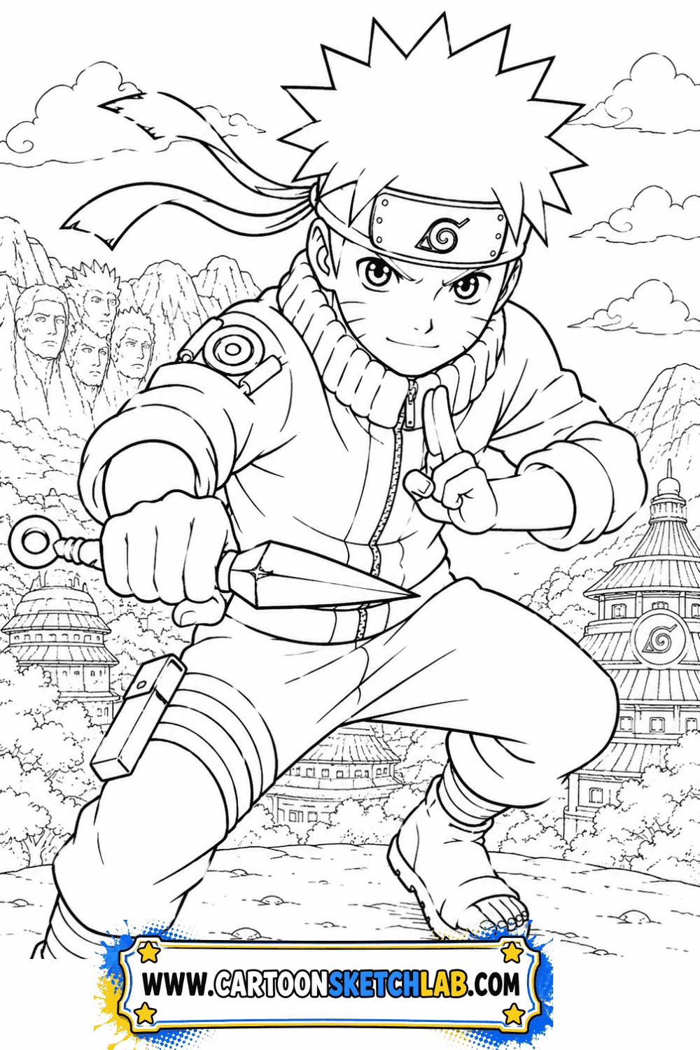 Anime Ninja Boy Coloring Page preview image